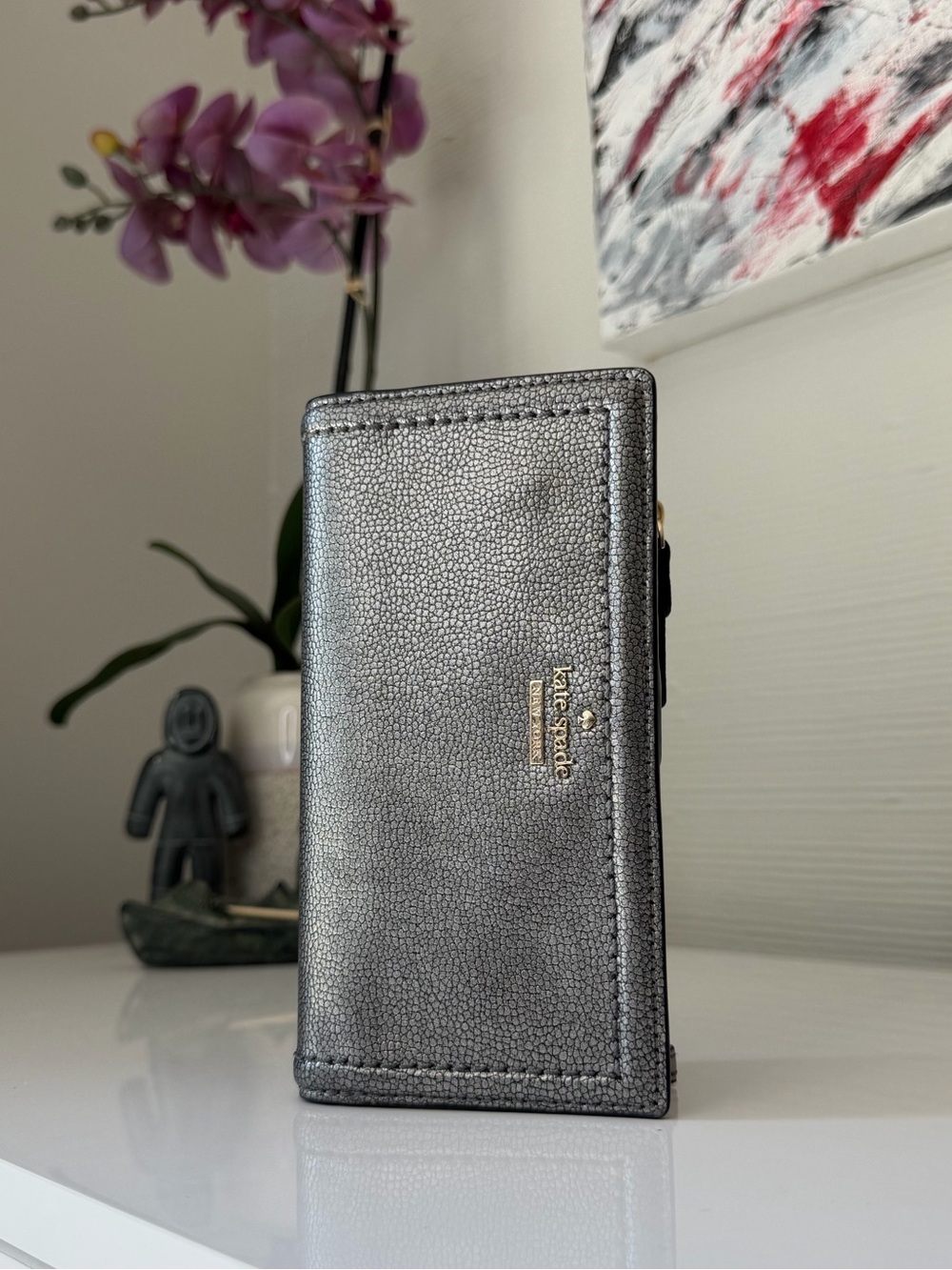 Kate Spade Patterson Drive Braylon Metallic Pewter Wallet